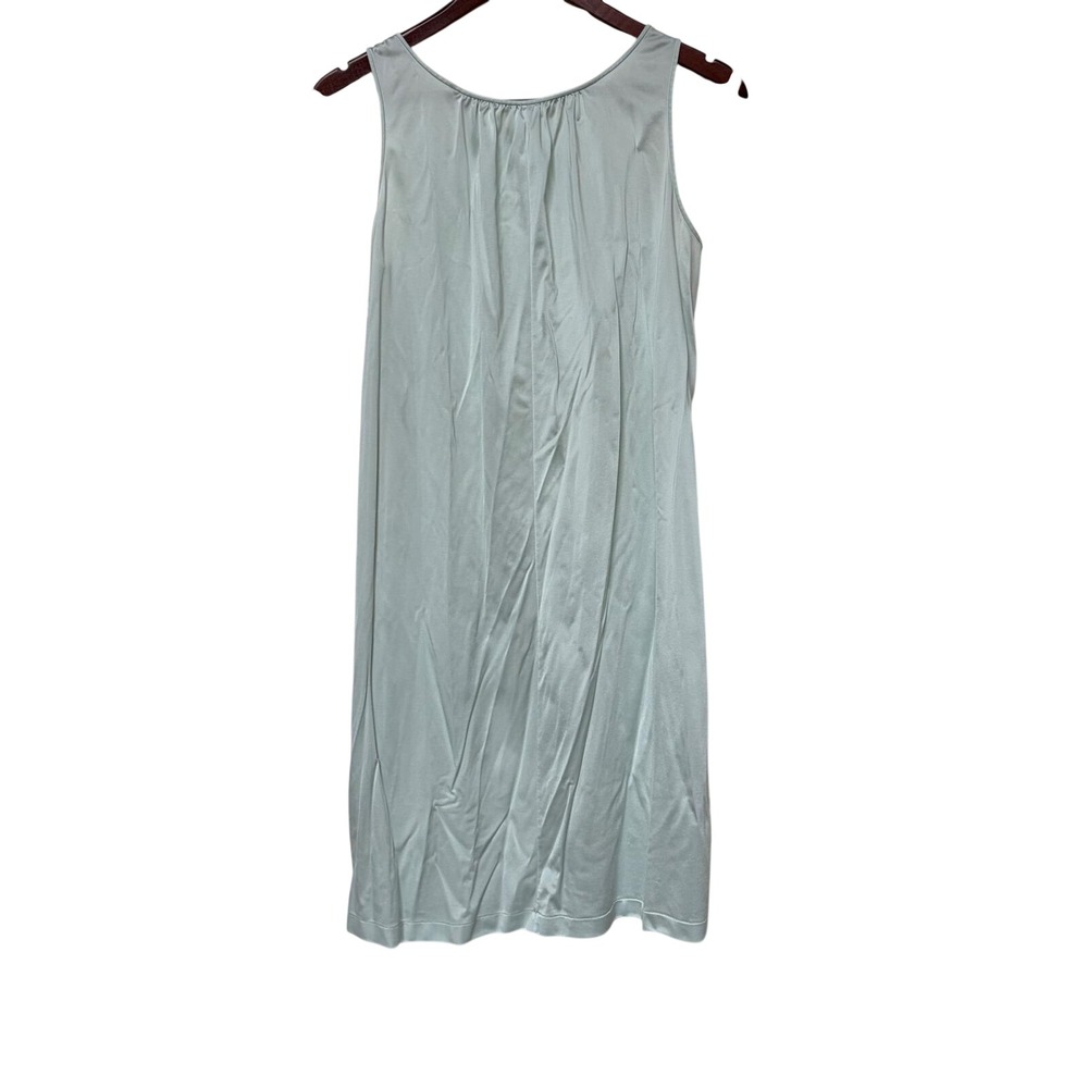 Shadowline Vintage Mint Green Lace Trim Floral Embroidered Nylon Nightgown Small - Picture 8 of 8